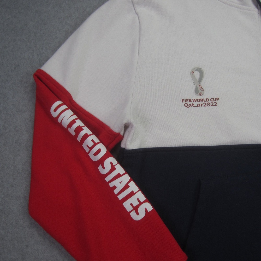 USA FIFA World Cup Qatar 2022 Jacket Mens Medium White Red Blue Full Zip Hoodie - Picture 2 of 16